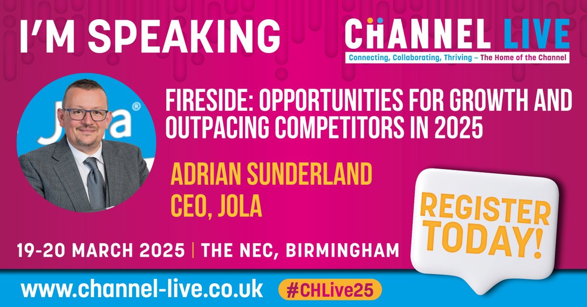 Adrian Sunderland, Jola's CEO, is speaking at Channel Live on Wednesday 19th March in the Conference Theatre at 10.35. Join him to hear about opportunities for growth #CHLive25