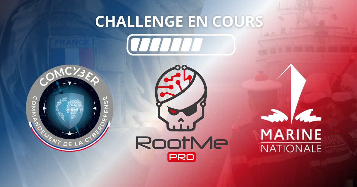 Root-Me (@rootme_org) on Twitter photo 🏁 Dernière ligne droite pour le challenge <a href="/MarineNationale/">Marine nationale</a> !
Au programme : Forensic/reverse, Pentest web, Privilege Escalation, IoT en 6 étapes🌟
➡ Passionné(e) de cyber ? Testez ce challenge inédit !
➡Découvrez les missions des officiers mariniers et saisissez votre 🏁 Dernière ligne droite pour le challenge <a href="/MarineNationale/">Marine nationale</a> !
Au programme : Forensic/reverse, Pentest web, Privilege Escalation, IoT en 6 étapes🌟
➡ Passionné(e) de cyber ? Testez ce challenge inédit !
➡Découvrez les missions des officiers mariniers et saisissez votre