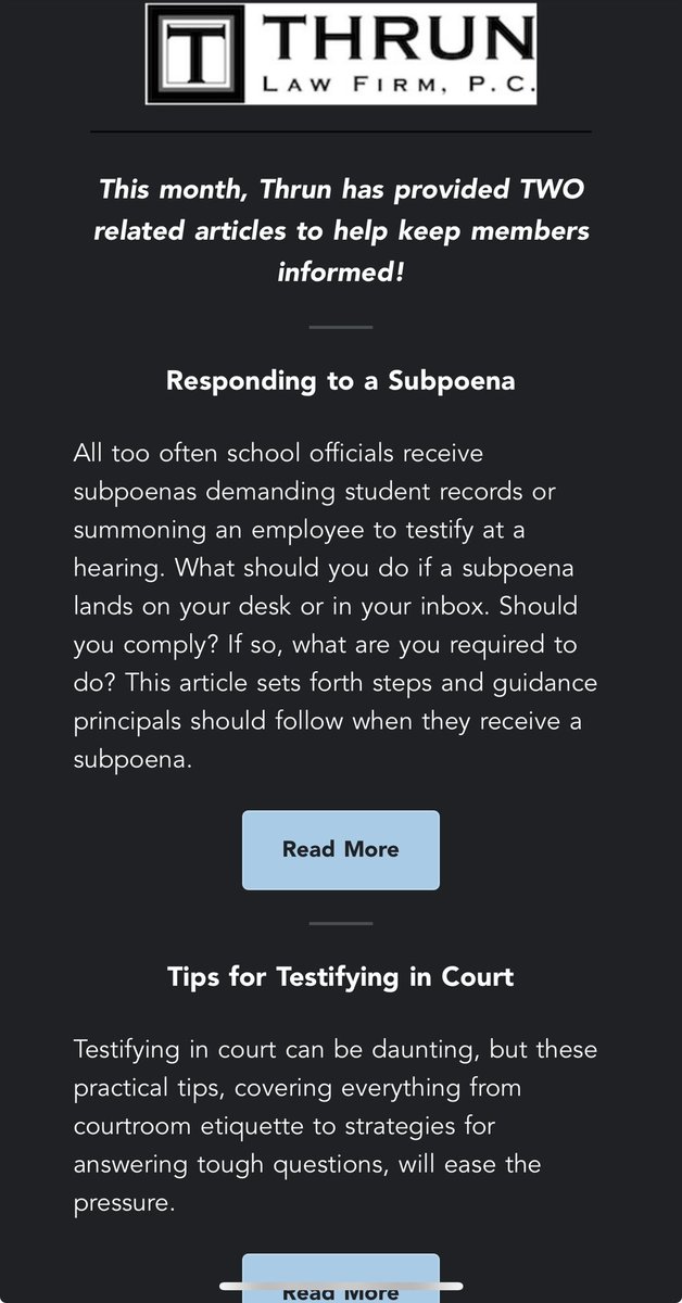 A couple of regrettably great reads from our friends at <a href="/thrunlaw/">Thrun Law Firm, P.C.</a> about a part of the Principalship we don’t think about but should. Check them out in your @MASSP headlines!