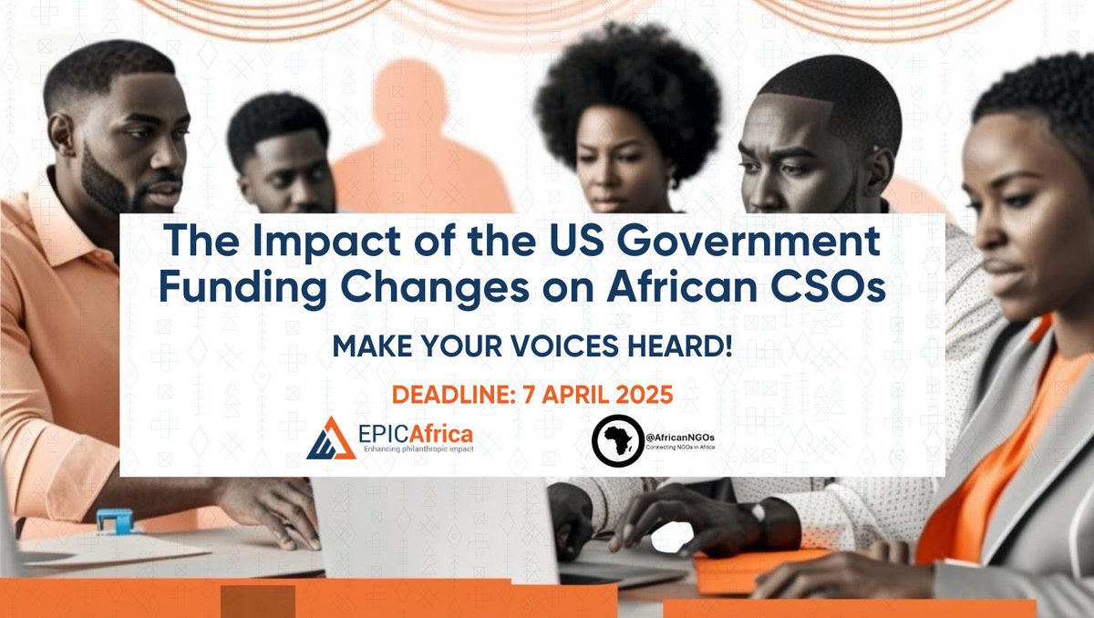 Calling all African NGOs – has your work been impacted by the US government’s funding cuts? Participate in the @AfricanNGOs &amp; EPIC-Africa survey to share your experiences and make your voices heard! Deadline: 7 April 2025 tinyurl.com/2p8wwd9y