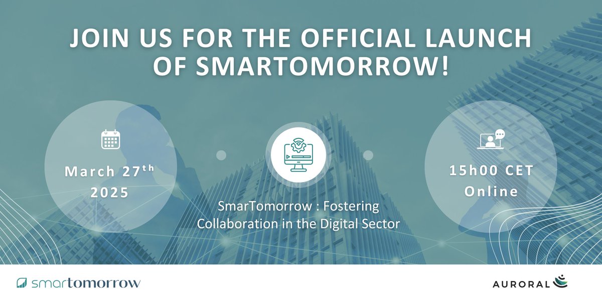 💻 Learn about SmarTomorrow’s Community of Practice, as well as innovative digital solutions!

💫Explore collaboration opportunities with European Digital Innovation Hubs (EDIH) and key stakeholders!

🗓️ Join SmarTomorrow Launching event on 27/03/2025 

👉…ion-smartomorro.auroral.partnerall.eu