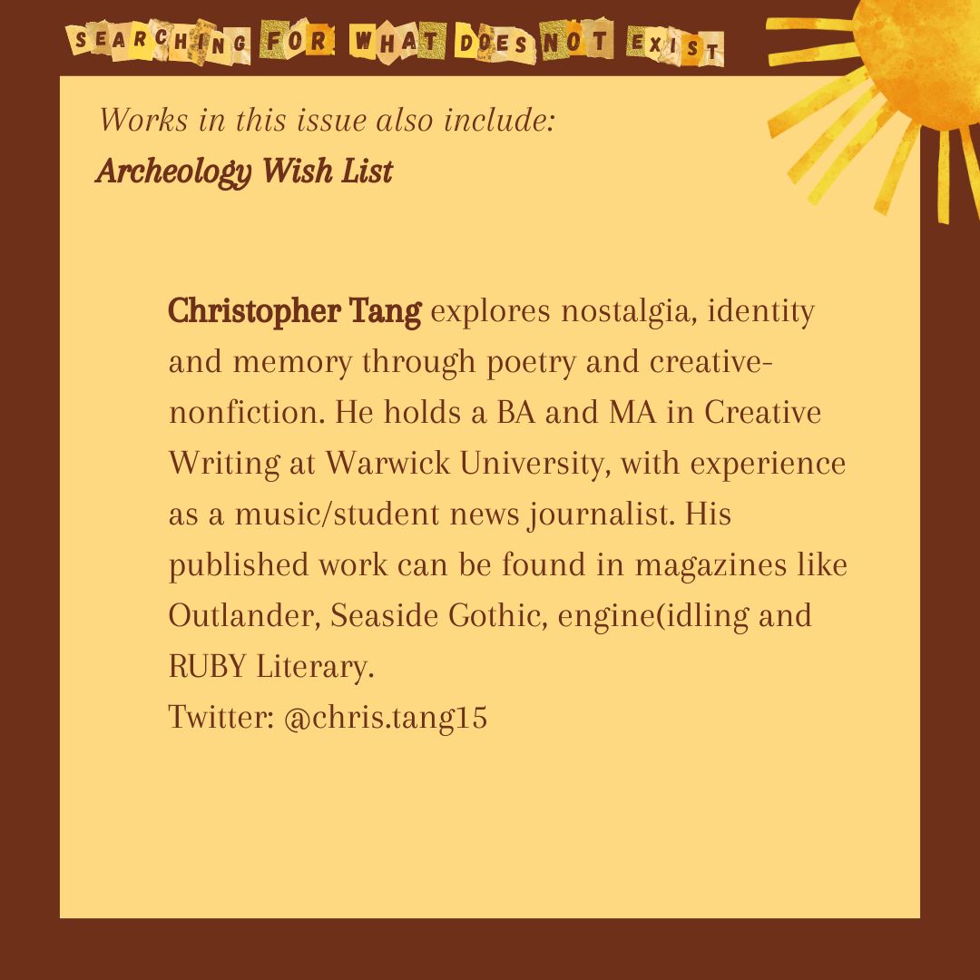 Our 1st featured contributor Christopher Tang <a href="/chris_tang15/">christopher tang</a> has 2 pieces in Issue IV, which both demonstrate a certain nostalgic romance to his writing - I find myself filling the spaces btw the words with someone I've loved

Read more in Transients Mag Issue IV (link in bio)
