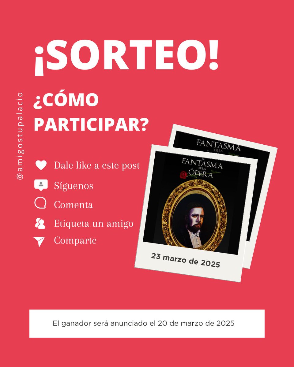 AmigosTuPalacio's tweet photo. #SORTEO de 2 entradas para disfrutar del Concierto a piano y voz: El Fantasma de la Ópera #Granada

BASES 👉 https://t.co/rbTGjTPz51

✅Participa hasta 19/03
✅SEGUIR a #AmigosdeTuPalacio
✅MENCIONA a 2 amigos
✅RT y COMENTA 1 beneficio

Comunicado 20/03 por DM 😄 https://t.co/mhctJr8uky