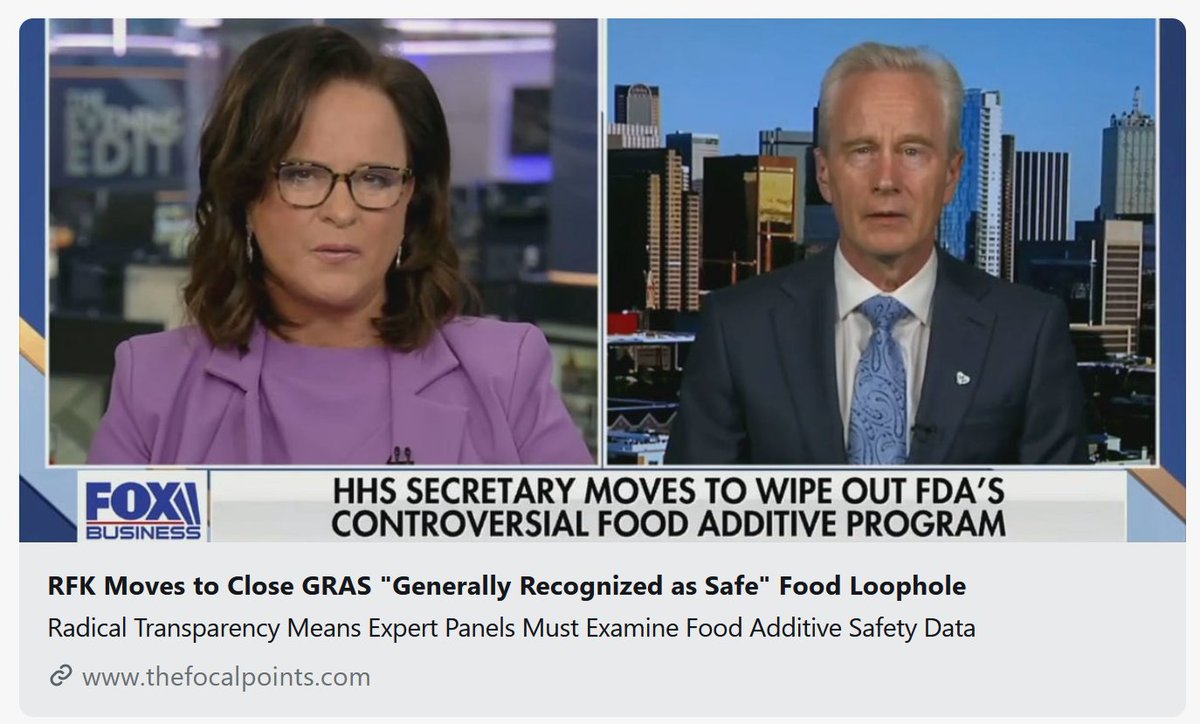 P_McCulloughMD's tweet photo. RFK Moves to Close GRAS "Generally Recognized as Safe" Food Loophole

Radical Transparency Means Expert Panels Must Examine Food Additive Safety Data

Many Americans were shocked to learn this week that the US FDA previously allowed BIG FOOD to determine when GRAS (generally recognized as safe) would be asserted for new food additives (dyes, preservatives, stabilizers, thickeners, etc). @SecKennedy @EveningEdit @LizMacDonaldFOX @FoxNews @FoxBusiness @US_FDA @food_fight_usa https://t.co/laE5oFpSRw