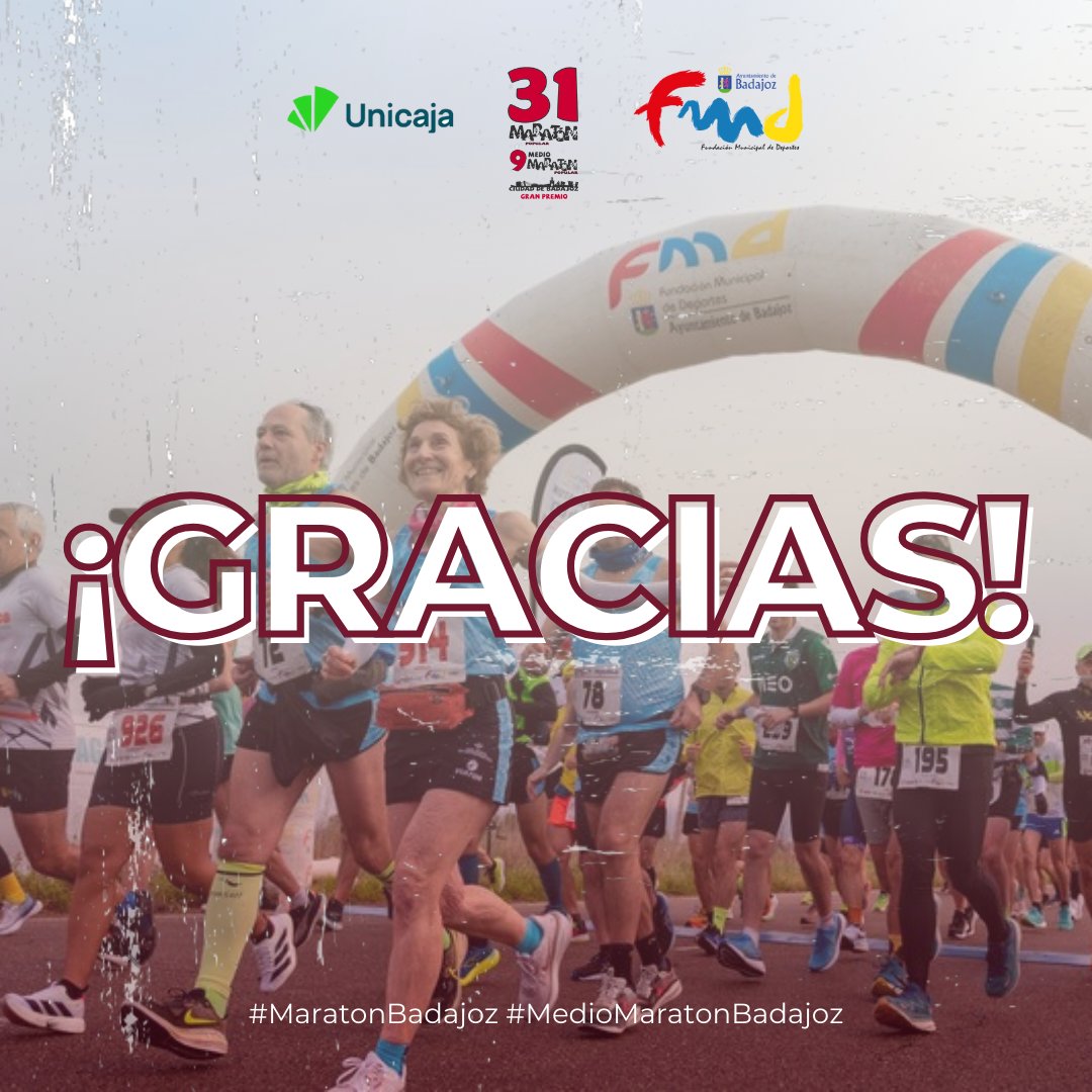 Ayer fue un día para el recuerdo✨ no podemos estar más agradecidos por el apoyo y la energía de todos los participantes, voluntarios y aficionados.

¡Gracias, Badajoz! 🏁

#MaratónBadajoz #MedioMaratónBadajoz #Gracias #GranPremioUnicaja