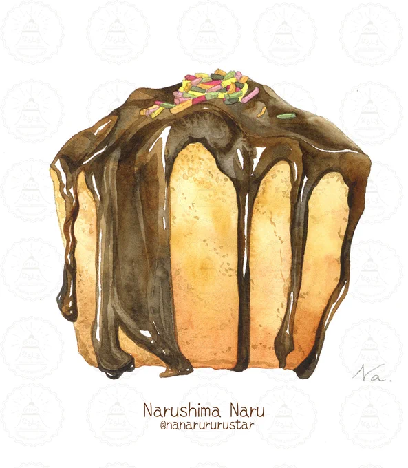 がっつりチョコがけパウンドケーキの後ろ側。 #透明水彩 #食べ物イラスト