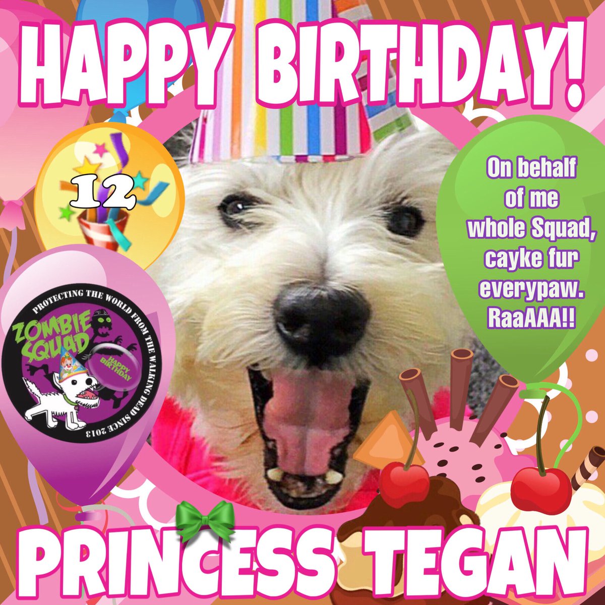 ZombieSquadHQ💖💚🧡💚🩵© (@zombiesquadhq) on Twitter photo 🎂Wishing a very 🎁HAPPY 12th BIRTHDAY🎉 to our pawsome pal, TEGAN from Leada Lord Billy & your ZombieSquad pals.🎈 We hope your special day is full of tasty treats, head rubs & cayke, pal. RaaAAA!!
❤️💛🎂🎁🎈🎉
<a href="/princesstegantx/">Princess Tegan</a> <a href="/ZSBirthday/">ZS Birthday🎂🎁🎉</a> #ZSHQ 🎂Wishing a very 🎁HAPPY 12th BIRTHDAY🎉 to our pawsome pal, TEGAN from Leada Lord Billy & your ZombieSquad pals.🎈 We hope your special day is full of tasty treats, head rubs & cayke, pal. RaaAAA!!
❤️💛🎂🎁🎈🎉
<a href="/princesstegantx/">Princess Tegan</a> <a href="/ZSBirthday/">ZS Birthday🎂🎁🎉</a> #ZSHQ