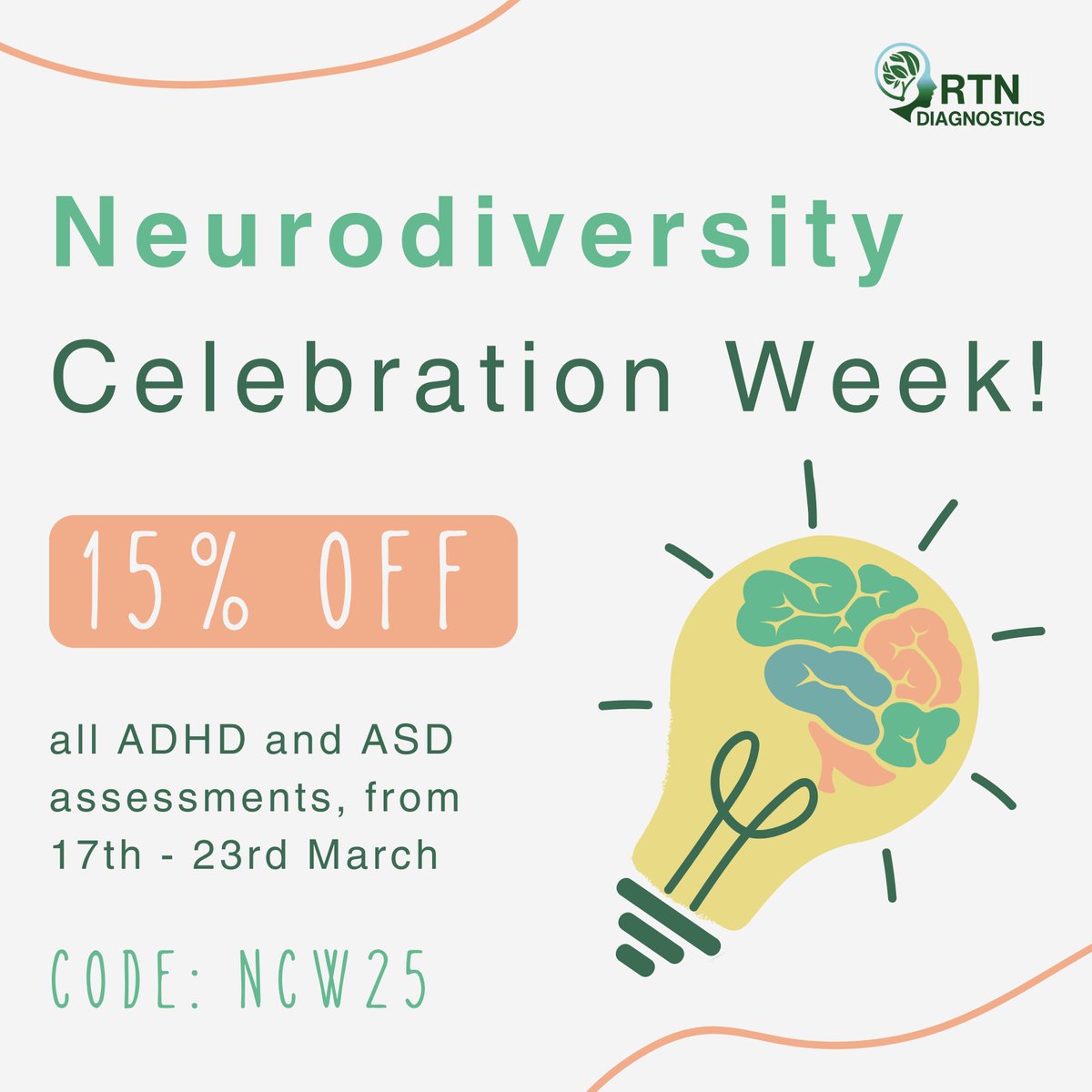 rtndiagnostics's tweet photo. ⭐️ Neurodiversity Celebration Week - special offer! ⭐️

This week marks #NeurodiversityCelebrationWeek, an initiative that was launched to challenge stereotypes and misconceptions, as well as showcasing the many advantages and strengths that come with being neurodiverse. 💚 https://t.co/jOFDKJcNl6