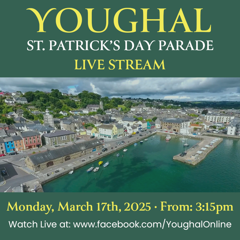 📷Watch the Youghal St. Patrick’s Day Parade LIVE! 
Date: Monday, March 17th, 2025
Time: 3:15 PM (Irish Time)
Watch live on Facebook: facebook.com/YoughalOnline

#YoughalParade #StPatricksDay2025 #YoughalOnline #LiveStream #PaddysDay