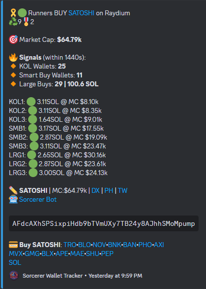 If you are using Degen Runners and or are on our FREE CHANNELS Low or High Filters you receive WARNINGS ⚠️ so you can dodge some scams

CA :AFdcAXhSPSixpiHdb9bTVmUXy7TB24y8AJhhSMoMpump
♻️9 times X account reused
🎖️Dev migrated 2 accounts