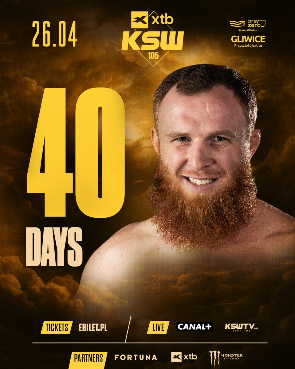40 days until XTB #KSW105 🔥

Gliwice will host two incredible championship fights. Can't wait! 💪

XTB #KSW105 | APR 26 | Gliwice | <a href="/eBiletPL/">eBilet</a>