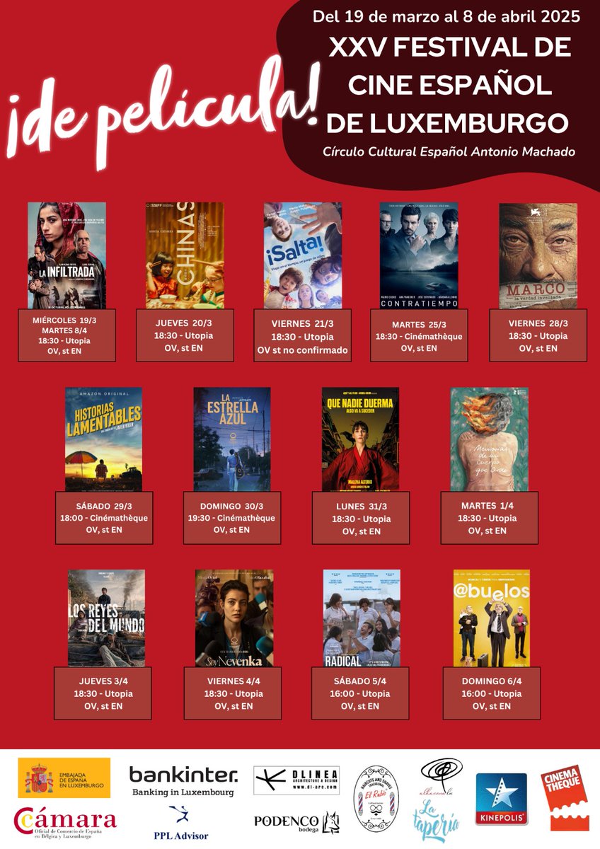 EmbEsLuxemburgo's tweet photo. Festival de Cine Español de Luxemburgo entre los días 19 de marzo y 9 de abril en los cines Utopía y Cinémathèque, no os lo perdáis!! https://t.co/ZwcpoS9s17