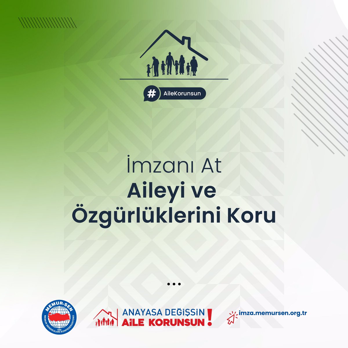 Aile toplumun çekirdeğidir.
Kadın ve erkekten oluşan aile yapısının korunması, toplumun geleceğinin teminatıdır.
#AileKorunsun
Kampanyaya destek olmak için: imza.memursen.org.tr