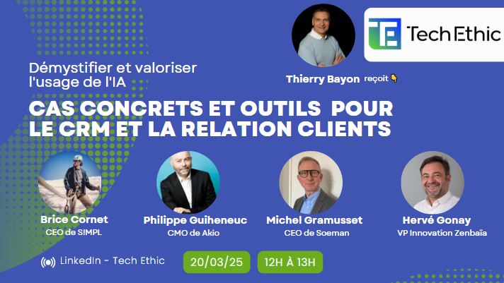 Marketing, CRM, Relation Clients (@club_crm) on Twitter photo J-3 Table Ronde Digitale : IA & Processus CRM/Relations clients - 20 mars de 12 à 13h avec
<a href="/brice_cornet/">Brice Cornet</a> de <a href="/SimpleCRM_PR/">SIMPLE CRM from S!MPL : nos nouveaux contenus</a>
<a href="/PhilGuiheneuc/">Philippe Guihéneuc</a> de <a href="/Akio_CX/">AKIO</a>
<a href="/hervegonay/">Hervé GONAY</a> de Zenbaïa
<a href="/michel2lmv/">Gramusset</a> de Soeman
4 experts 5🌟pour des hacks pour développer votre business
linkedin.com/events/7299798… J-3 Table Ronde Digitale : IA & Processus CRM/Relations clients - 20 mars de 12 à 13h avec
<a href="/brice_cornet/">Brice Cornet</a> de <a href="/SimpleCRM_PR/">SIMPLE CRM from S!MPL : nos nouveaux contenus</a>
<a href="/PhilGuiheneuc/">Philippe Guihéneuc</a> de <a href="/Akio_CX/">AKIO</a>
<a href="/hervegonay/">Hervé GONAY</a> de Zenbaïa
<a href="/michel2lmv/">Gramusset</a> de Soeman
4 experts 5🌟pour des hacks pour développer votre business
linkedin.com/events/7299798…