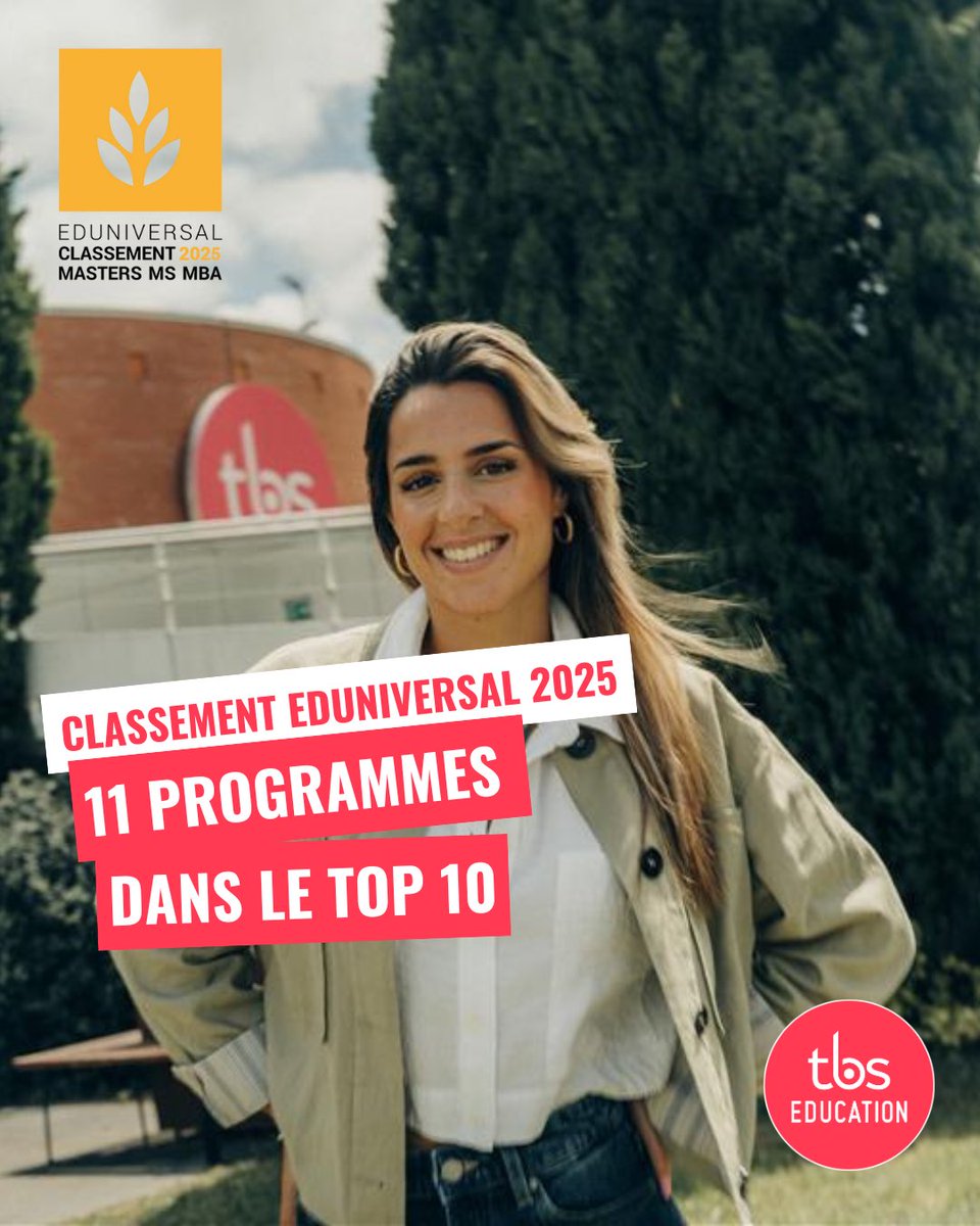 tbs_education's tweet photo. TBS Education brille dans le classement Eduniversal 2025 ! 🏆

Cette année encore, nos MS, MSc et notre Global Executive MBA sont mis à l’honneur dans le classement Eduniversal des Meilleurs Masters, MS et MBA. Avec 17 programmes distingués, dont plusieurs en tête de leur catégorie, ces résultats confirment l’excellence académique de TBS Education.

Nous sommes fiers de voir nos formations une nouvelle fois reconnues pour leur qualité et leur impact ! 🚀

Découvrez le classement complet ici 👉 https://t.co/NcGz7uI29m

#TBSEducation #ExcellenceAcadémique #ClassementEduniversal #Masters #MS #MBA #MSc