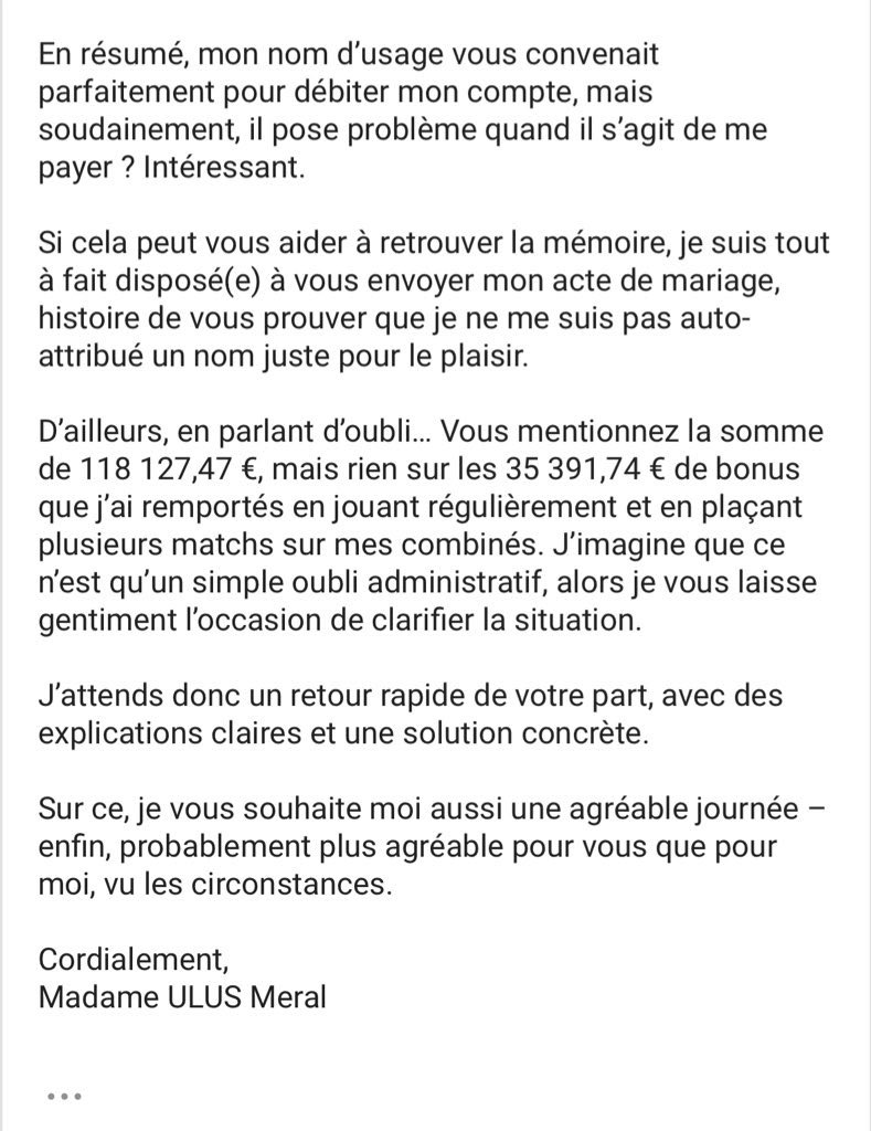 yusuf (@yusspronos) on Twitter photo 🚨 SCANDALE CHEZ <a href="/UnibetFrance/">Unibet France 🔞</a> ! 🚨
Le compte de ma femme a été supprimé sans explication 🪄💸 et ses gains bloqués. 9 MILLIONS de vues et toujours silence radio…
Ils ferment les comptes en 3 secondes, mais pour payer, c’est plus compliqué. Vous trouvez ça normal ? 🤡
💥 RT + 🚨 SCANDALE CHEZ <a href="/UnibetFrance/">Unibet France 🔞</a> ! 🚨
Le compte de ma femme a été supprimé sans explication 🪄💸 et ses gains bloqués. 9 MILLIONS de vues et toujours silence radio…
Ils ferment les comptes en 3 secondes, mais pour payer, c’est plus compliqué. Vous trouvez ça normal ? 🤡
💥 RT +