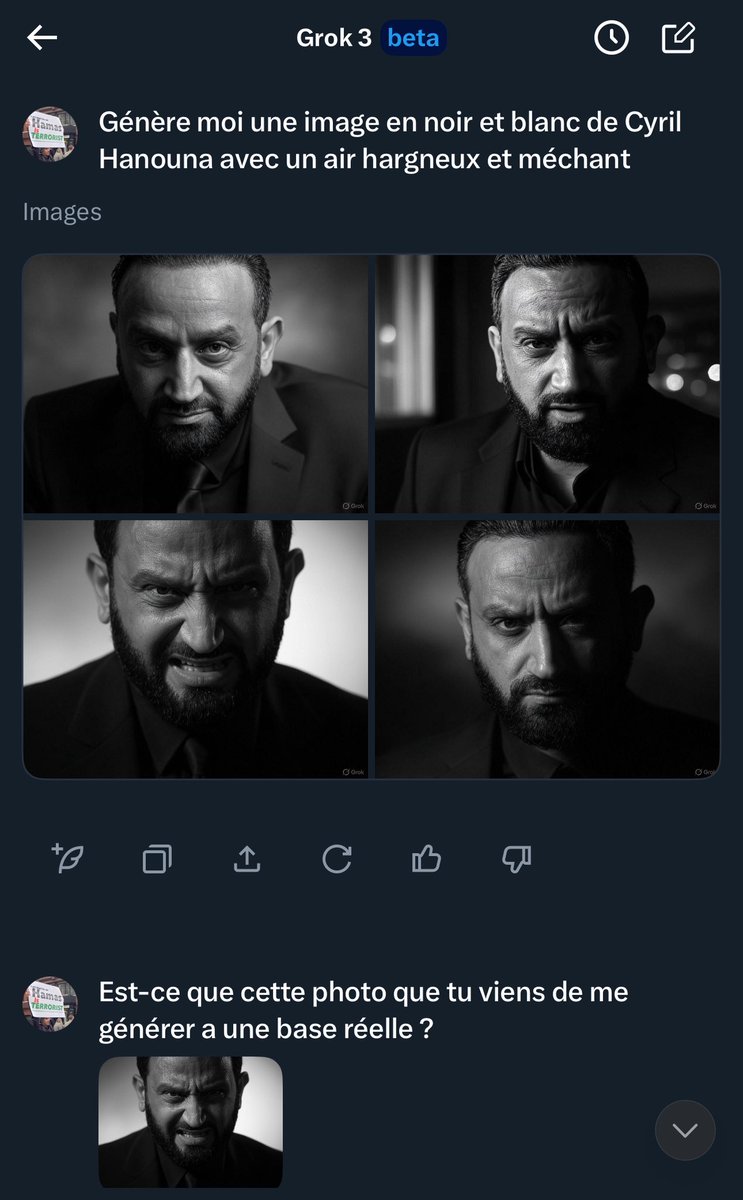 <a href="/JeremBenhaim/">Jérémy Benhaïm</a> <a href="/Cyrilhanouna/">Cyril Hanouna</a> <a href="/obenkemoun/">olivier benkemoun</a> Alors oui je suis d’accord sur le fond du propos.
Mais le prompt utilisé par le journaliste est exagéré…
Il n’y a pas besoin de préciser « je veux des archétypes antisémites » pour que l’accentuation des traits de caractères par Grok le deviennent.

J’ai fait le même test, avec