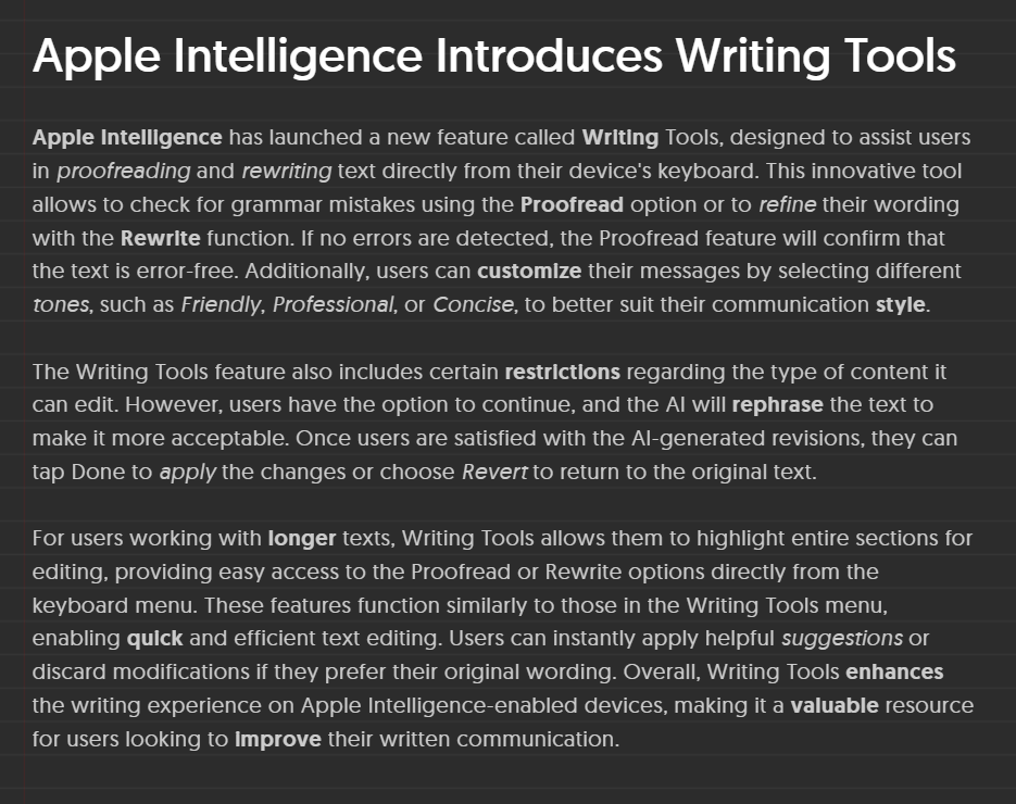 _mohamedimad's tweet photo. #Apple #intelligence Writing Tools helps users proofread and rewrite text offering options to check grammar, refine wording, and adjust tone. #productivity #creativity #integration #user #experience #writing #tools #ios183 

#VisitMaldives https://t.co/pwOaeSyxI3