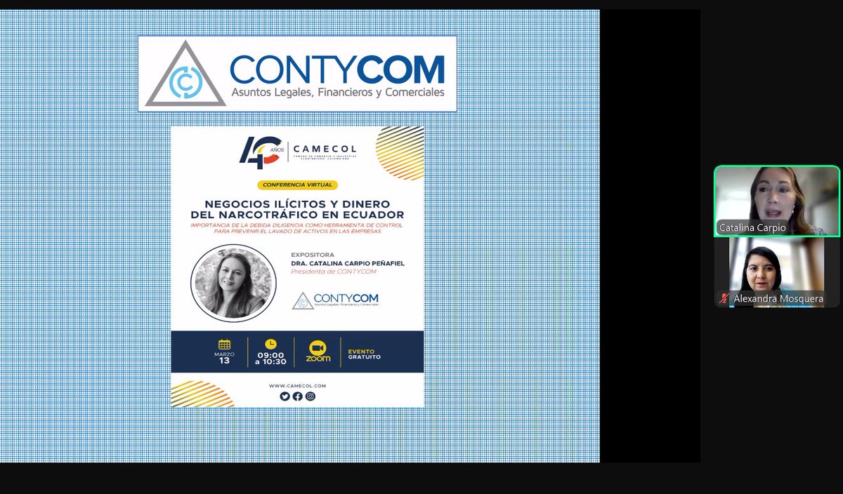 🔎💰<a href="/CAMECOLEC/">CAMECOL</a> y <a href="/ContycomE/">Contycom EC</a> reunieron a 70 participantes en la conferencia "Negocios Ilícitos y Dinero del Narcotráfico en Ecuador".
📊La Dra. Carpio expuso sobre lavado de activos, sanciones y la importancia de la debida diligencia para evitar riesgos.
👉🏼acortar.link/1h4GE6