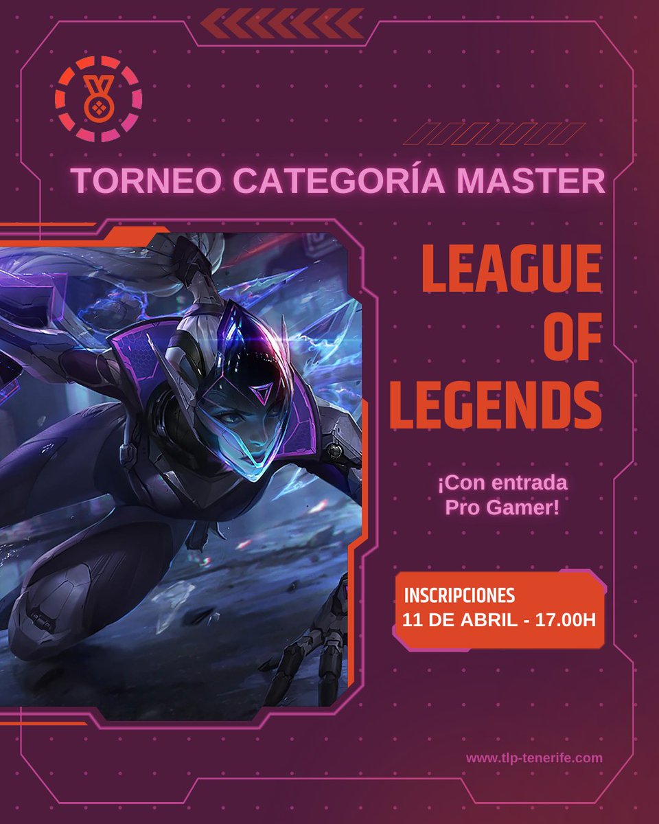 ⚔️ La Grieta del Invocador de #TLP2025 espera a tu equipo... 🏆🔥

🎮 8 equipos listos para la batalla
👥 Equipos formados por 5-8 jugadores (incluyendo reservas)
📜 Normativa y premios en: tlp-tenerife.com/torneo-master-…

#IslasCanarias