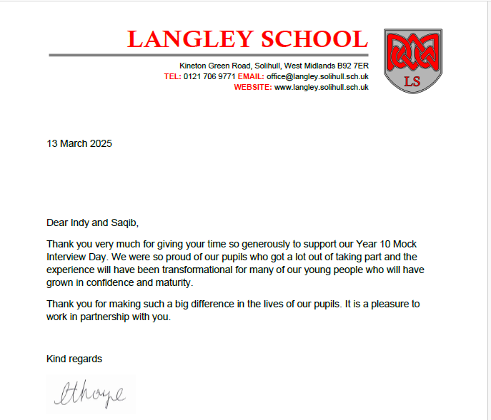 BUHomesLimited's tweet photo. We were thrilled to contribute to Langley School Solihull's 'Mock Interview' day for Year 10 students last week! It's a fantastic program designed to equip students with essential interview skills and boost their self-assurance.

Thankyou for having us @langleyschoolsolihull ! https://t.co/3BUl1qIubN