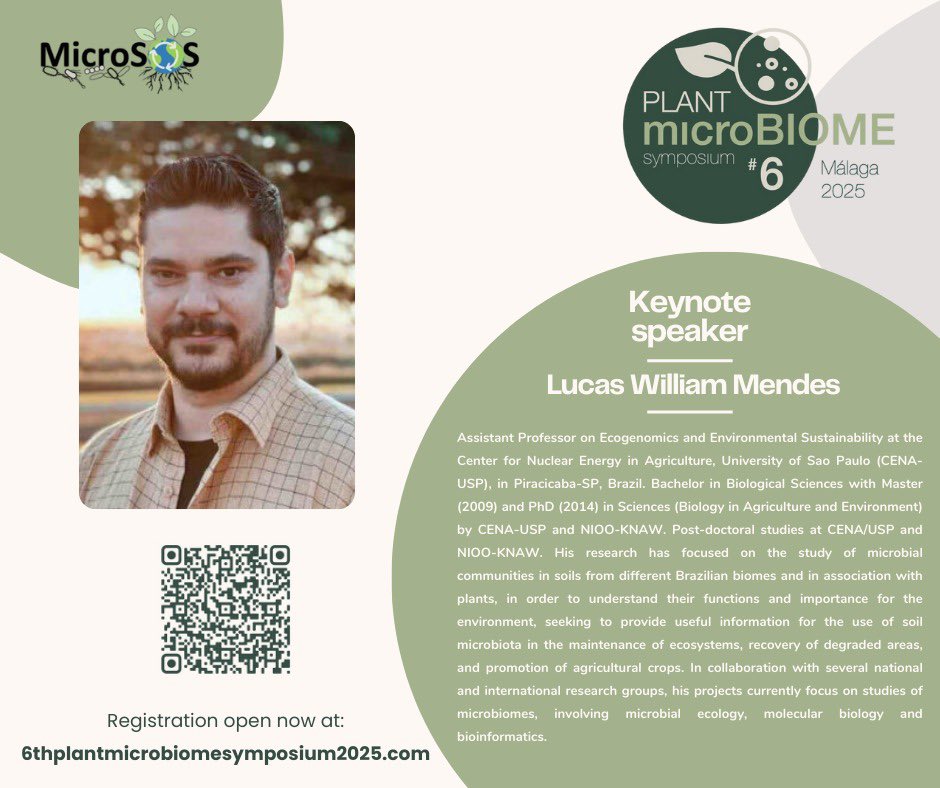 microSOS (@microsos_eu) on Twitter photo 🌱Announcing 3 More Keynote Speakers for #PMS2025! 🌱
🔬 <a href="/ManuDelBaq/">ManuDelgadoBaquerizo</a> – IRNAS-CSIC
🌱 <a href="/Pozomyc/">Maria J. Pozo</a> – Estación Experimental del Zaidín (CSIC)
🌍 <a href="/lwmendes/">Lucas William Mendes</a> – University of Sao Paulo
Join us at #PMS2025 in Malaga in November. Register now: 6thplantmicrobiomesymposium2025.com 🌱Announcing 3 More Keynote Speakers for #PMS2025! 🌱
🔬 <a href="/ManuDelBaq/">ManuDelgadoBaquerizo</a> – IRNAS-CSIC
🌱 <a href="/Pozomyc/">Maria J. Pozo</a> – Estación Experimental del Zaidín (CSIC)
🌍 <a href="/lwmendes/">Lucas William Mendes</a> – University of Sao Paulo
Join us at #PMS2025 in Malaga in November. Register now: 6thplantmicrobiomesymposium2025.com