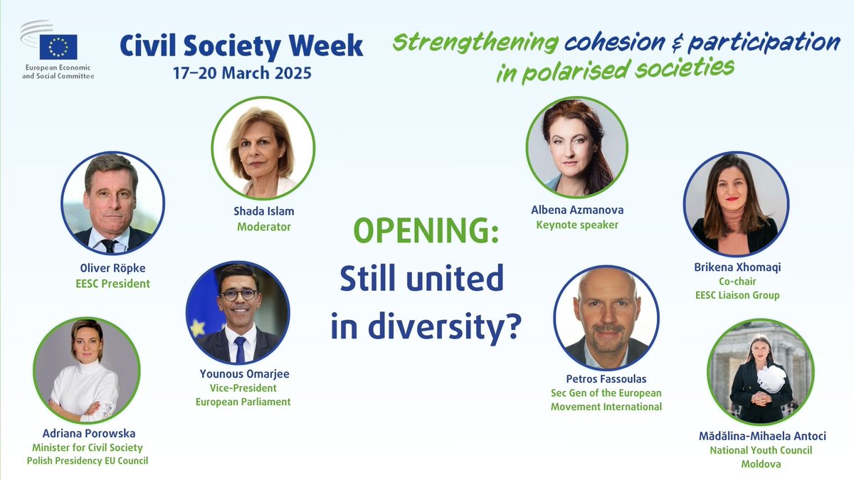 EESC Liaison Group & Civil Society Relations (@eesc_civsocrel) on Twitter photo <a href="/EU_EESC/">European Economic and Social Committee</a> #CivSocWeek kicks off with a powerful debate on the 🇪🇺
Join <a href="/EESC_President/">Oliver Röpke</a>, <a href="/younousomarjee/">younous omarjee</a>, <a href="/PorowskaAdriana/">Adriana Porowska</a>, <a href="/AAzmanova/">Albena Azmanova</a>, <a href="/PetrosFassoulas/">Petros Fassoulas</a>, <a href="/BrikenaXhomaqi/">Brikena Xhomaqi</a> & more for an inspiring discussion moderated by <a href="/shada_islam/">Shada Islam</a>
Watch live here👉 europa.eu/!3qwk8C <a href="/EU_EESC/">European Economic and Social Committee</a> #CivSocWeek kicks off with a powerful debate on the 🇪🇺
Join <a href="/EESC_President/">Oliver Röpke</a>, <a href="/younousomarjee/">younous omarjee</a>, <a href="/PorowskaAdriana/">Adriana Porowska</a>, <a href="/AAzmanova/">Albena Azmanova</a>, <a href="/PetrosFassoulas/">Petros Fassoulas</a>, <a href="/BrikenaXhomaqi/">Brikena Xhomaqi</a> & more for an inspiring discussion moderated by <a href="/shada_islam/">Shada Islam</a>
Watch live here👉 europa.eu/!3qwk8C