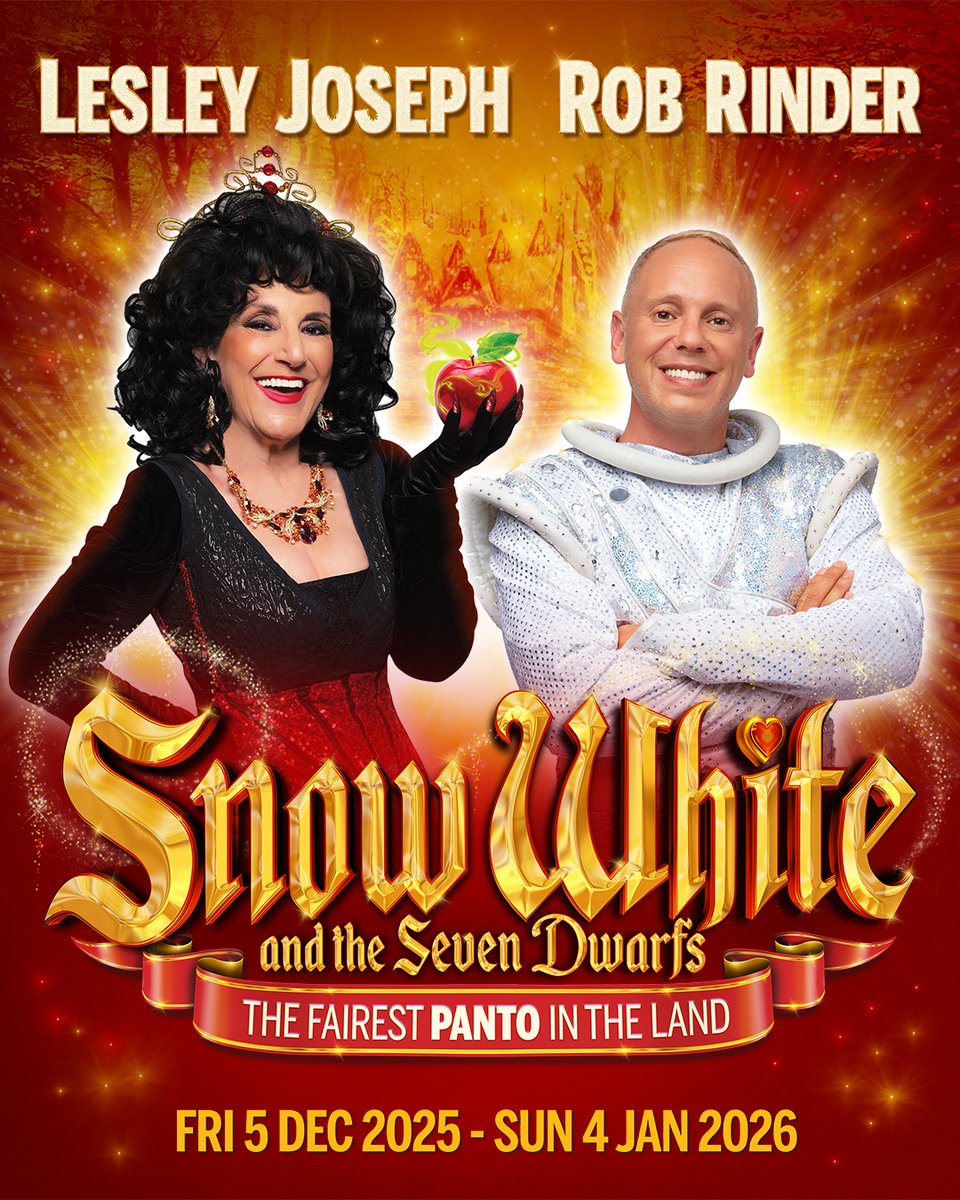 New Victoria Theatre (@wokingtheatre) on Twitter photo ✨ We're thrilled to announce star casting for this year's pantomime, #SnowWhiteAndTheSevenDwarfs:
🍎 Birds of a Feather's #LesleyJoseph as The Wicked Queen
🪞 Broadcaster and barrister #RobRinder (<a href="/RobbieRinder/">Rob Rinder</a>) as The Man In The Mirror
🎟️ atgtix.co/4ihJasn ✨ We're thrilled to announce star casting for this year's pantomime, #SnowWhiteAndTheSevenDwarfs:
🍎 Birds of a Feather's #LesleyJoseph as The Wicked Queen
🪞 Broadcaster and barrister #RobRinder (<a href="/RobbieRinder/">Rob Rinder</a>) as The Man In The Mirror
🎟️ atgtix.co/4ihJasn