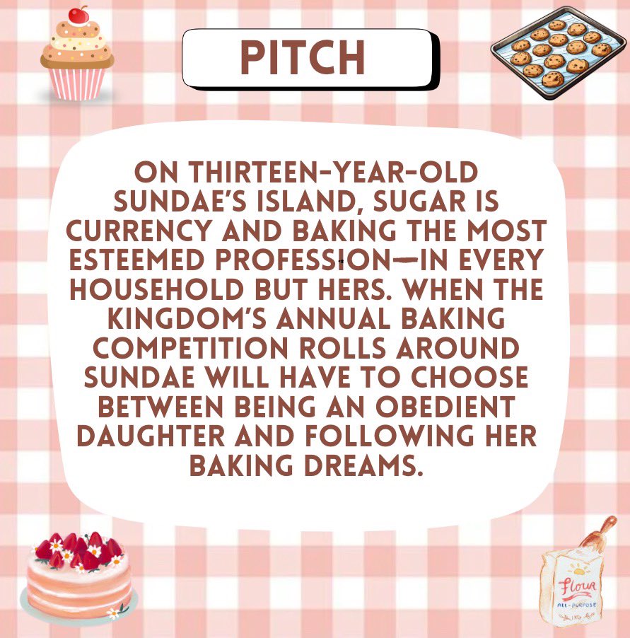 shainacordas's tweet photo. GBBO x THE GIRL WHO KEPT THE CASTLE feat: 

🍰a forbidden baking competition
💘 a rebellious daughter 
✨found family
🌊 seaside summer
🐉 fairytale &amp; baking magic
🦋 cozy fantasy 

#LuckyPit #PopUpPit #PopUpPitA #amquerying #MG #cozyfantasy #fantasy #agentsguide #litagents https://t.co/usNTG1MVci