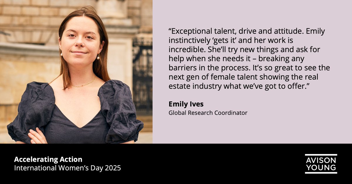 We're proud to recognize the individuals shaping the future at Avison Young.

Meet Emily Ives! 👋💜

#IWD2025 #AccelerateAction #AYdifference