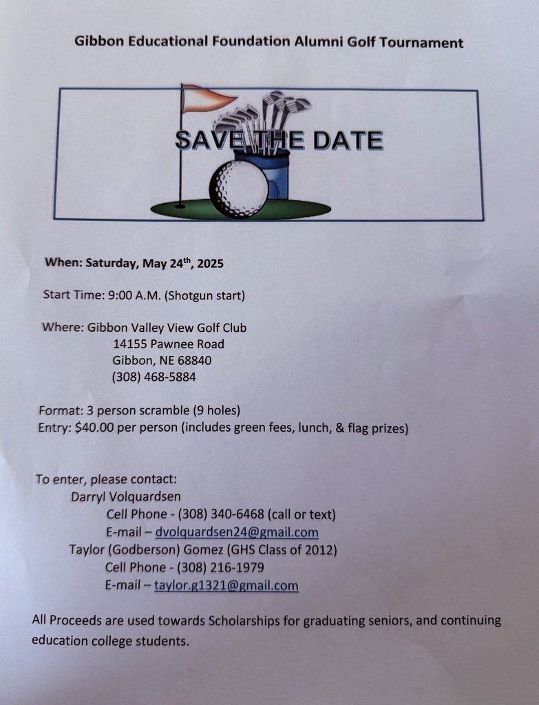Gibbon Educational Foundation Alumni Golf Tournament - 2025 INformation