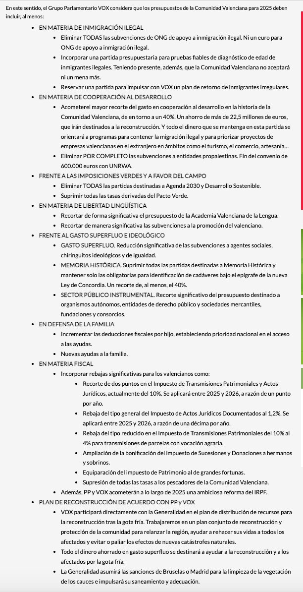 La lista de condiciones de Vox para los presupuestos de Mazón. Algunas bordean los límites del Estatuto de Autonomía
