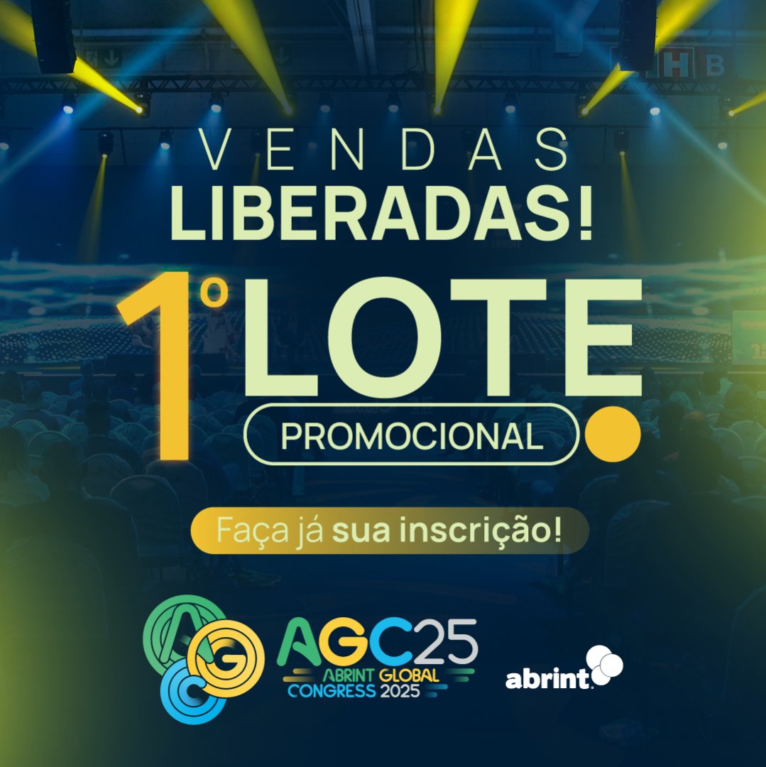 AbrintOficial's tweet image. A hora de garantir seu ingresso para o AGC25 chegou!

📅 7, 8 e 9 de maio, no Distrito Anhembi – São Paulo

1º LOTE PROMOCIONAL DISPONÍVEL
🎟 GARANTA SEUS INGRESSOS: agc.abrint.com.br

#Abrint #AbrintGlobalCongress2025 #Provedores #ISP #AGC #AGC25 #Ingressos #VendaIngressos
