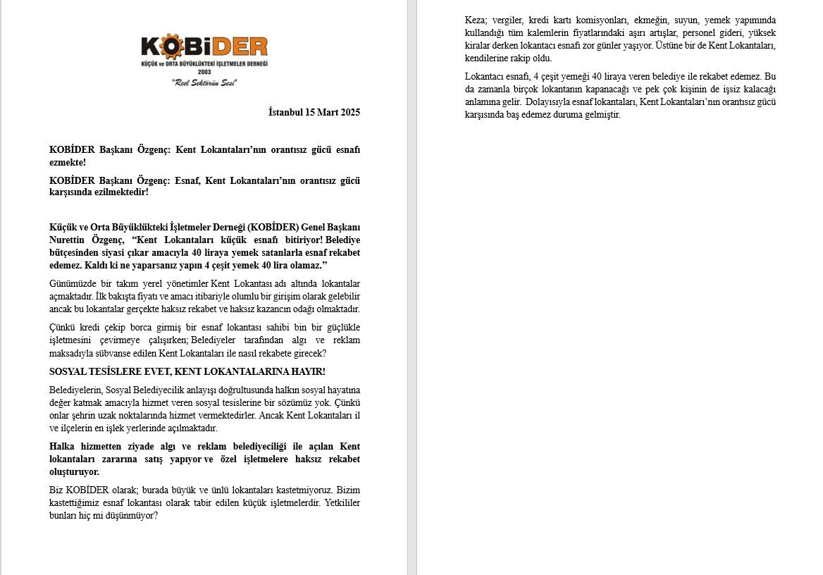 KOBİDER Başkanı Özgenç: Kent Lokantaları’nın orantısız gücü, esnafı ezmekte! 

<a href="/aa_finans/">AA Ekonomi Finans</a> <a href="/aa_finans/">AA Ekonomi Finans</a> <a href="/ankahabera/">ANKA Haber Ajansı</a> <a href="/ihacomtr/">İhlas Haber Ajansı</a> <a href="/dhainternet/">Demirören Haber Ajansı</a> <a href="/IlkhaAgency/">ILKHA</a> <a href="/yenisafak/">Yeni Şafak</a> <a href="/yeniakit/">Yeni Akit Gazetesi</a> <a href="/sabah/">Sabah</a> <a href="/takvim/">Takvim</a> <a href="/Hurriyet/">Hürriyet.com.tr</a> <a href="/milliyet/">milliyet.com.tr</a> <a href="/gazeteistiklal/">İstiklal Gazetesi</a> <a href="/dunyagazetesii/">Dünya Gazetesi</a> <a href="/BloombergHT/">Bloomberg HT</a> <a href="/Ekoturktv/">EKOTÜRK</a> <a href="/ekoltvv/">Ekol TV</a> <a href="/zelihasrc/">zelihasaraç</a>