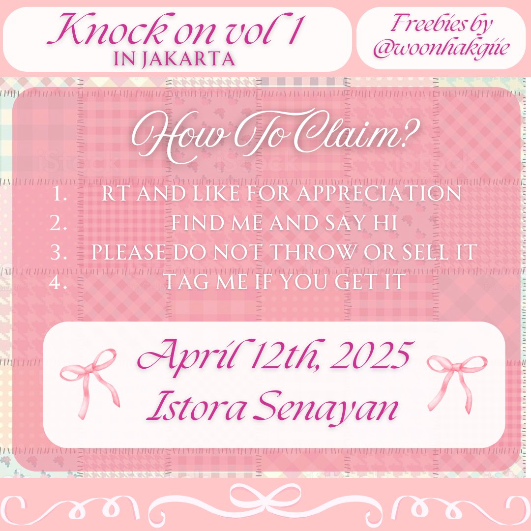 🎀 𝜗𝜚 ࣪˖ BOYNEXTDOOR KNOCK ON VOL.1 IN JAKARTA 🎀  ࣪˖ ִ𐙚 
(ᯓᡣ𐭩) freebies by <a href="/woonhakgiie/">ajeel ‼️ 𖦹ᯅ𖦹 (rest)</a>

──────── ୨ৎ───────

🌷April 12th, 2025 
🌷Istora Senayan, TBA 

Check the pict dor details! 🤍 
See you there onedoor!! 

#KNOCK_ON_Vol_1_In_Jakarta