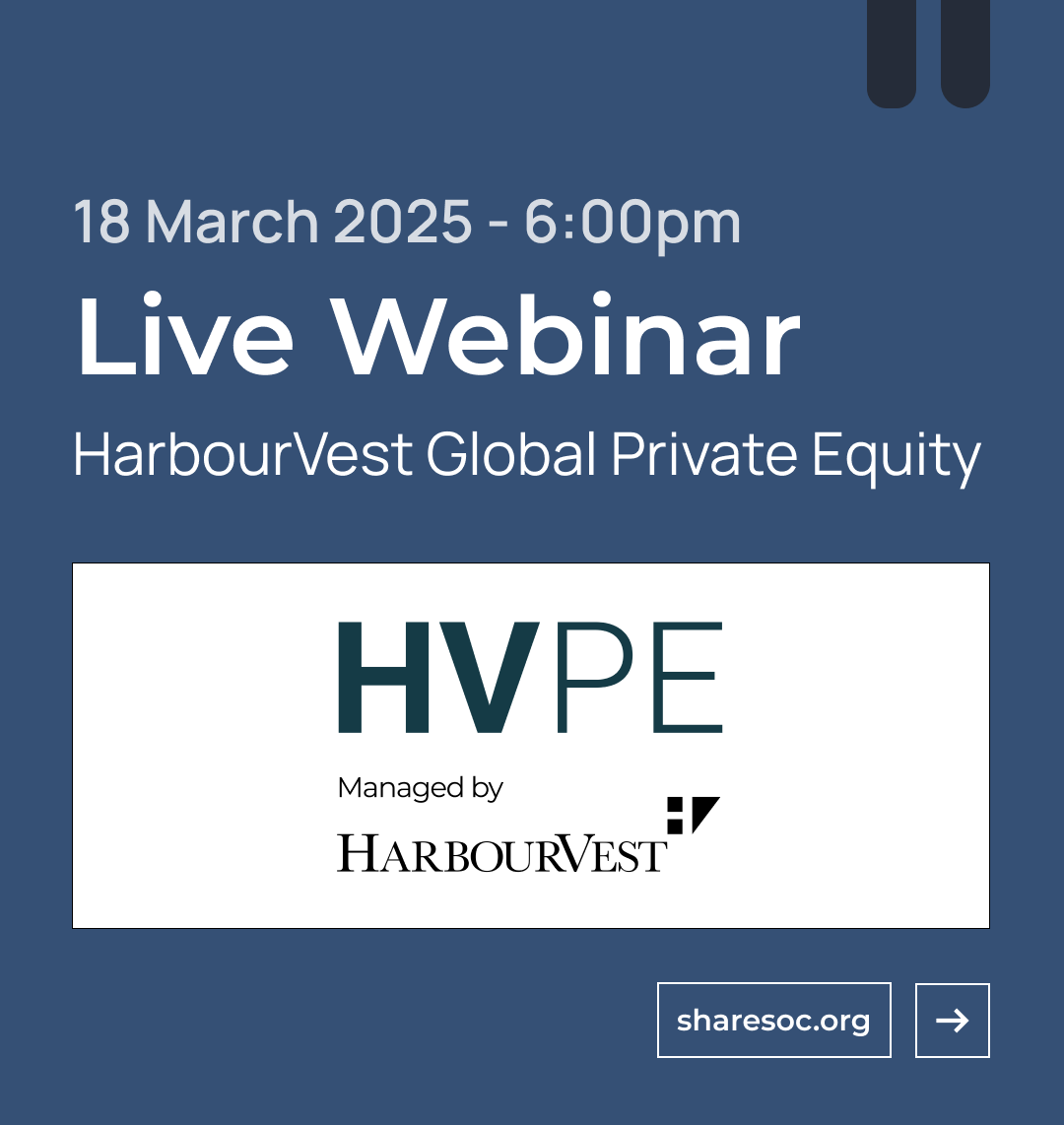ShareSocUK's tweet image. Join us on March 18th for a ShareSoc webinar with Richard Hickman, Managing Director of HarbourVest Global Private Equity (#HVPE).

Gain insights into HVPE’s performance and future outlook.

Register now: bit.ly/3QbrDWk