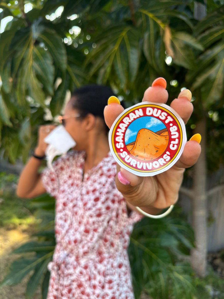 carliebimx's tweet photo. I designed this sticker for anyone who feels like they're fighting for their life when outside gets hazy 🤧

My new "Saharan Dust Survivors' Club" sticker is now available for $3BBD! I'll be at Brighton Farmers Market this Saturday with them! https://t.co/KWza980wIc