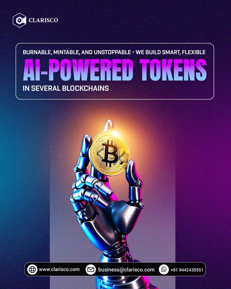 ClariscoSol's tweet image. Lead the future of tokenization with our &apos;AI-powered Token Development Services.&apos; 

bit.ly/4kXvkwX

#clarisco #TokenDevelopmentServices #Blockchainnetworks #tokendevelopment #USA #Canada #Germany #Spain #Italy #Brazil #Southkorea #Thailand #Philippines #Singapore #Japan