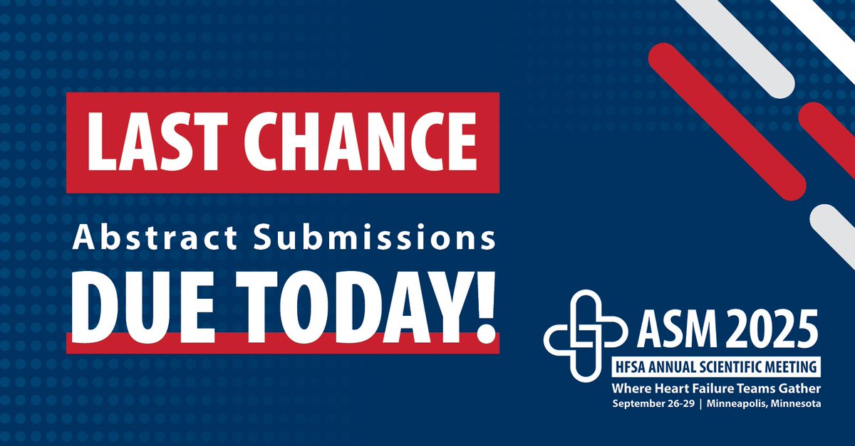 HFSA (@hfsa) on Twitter photo You're in luck 🍀 Still 24 hours to submit your science for #HFSA2025!
Don't miss your chance to present your abstract to colleagues at the HFSA Annual Scientific Meeting! Your important research deserves to be seen.
Submit your general abstract: hfsa.org/asm/submitting… You're in luck 🍀 Still 24 hours to submit your science for #HFSA2025!
Don't miss your chance to present your abstract to colleagues at the HFSA Annual Scientific Meeting! Your important research deserves to be seen.
Submit your general abstract: hfsa.org/asm/submitting…
