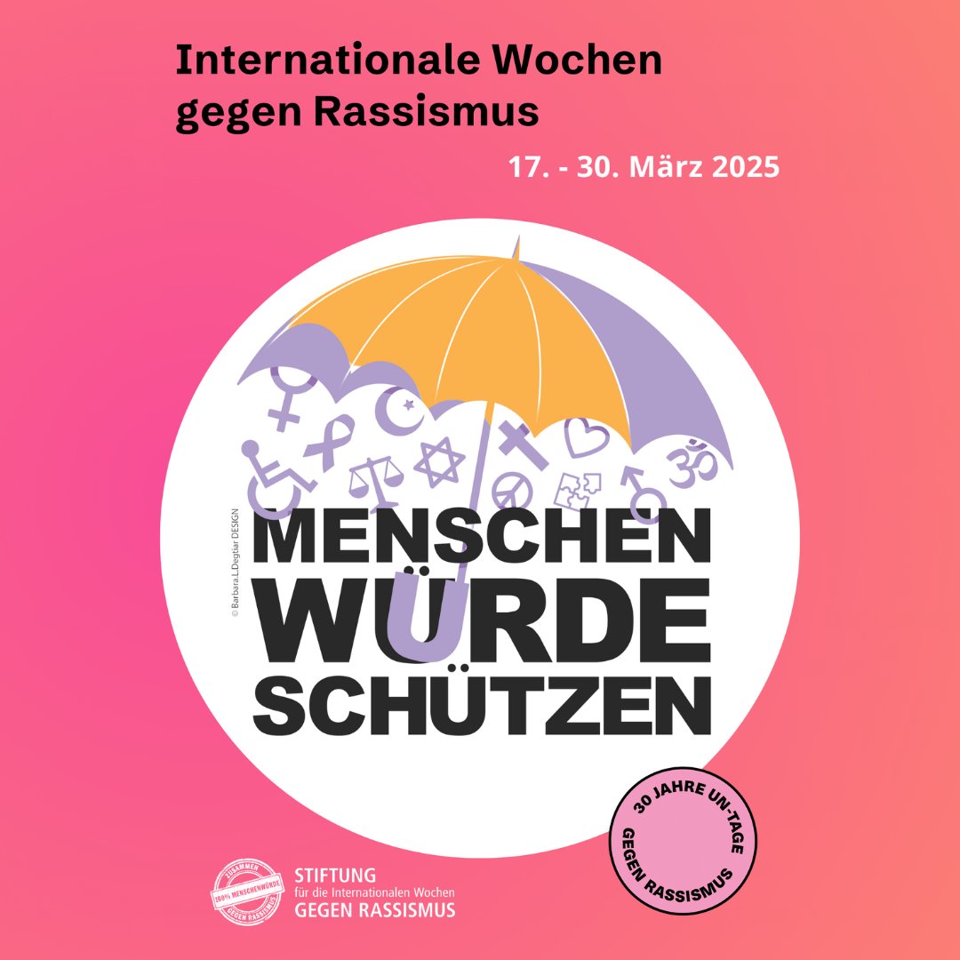 igbce's tweet photo. "Menschenwürde schützen" lautet das diesjährige Motto für die Internationalen Wochen gegen Rassismus. 

Vom heutigen 17. bis zum 30. März werden wir Flagge zeigen und Stellung gegen menschenverachtende Ideologien und Hass beziehen. #IWgR https://t.co/cLQ8oAZIn4