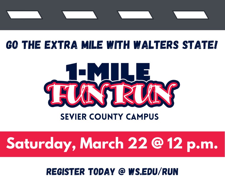 We're excited to invite you to the second running of the WS Sevier County 1-Mile Fun Run! Join us Saturday, March 22 for a walk or run around our Sevier County Campus! The race starts at noon, with check in beginning at 11AM. Sign up today at ws.edu/run.
