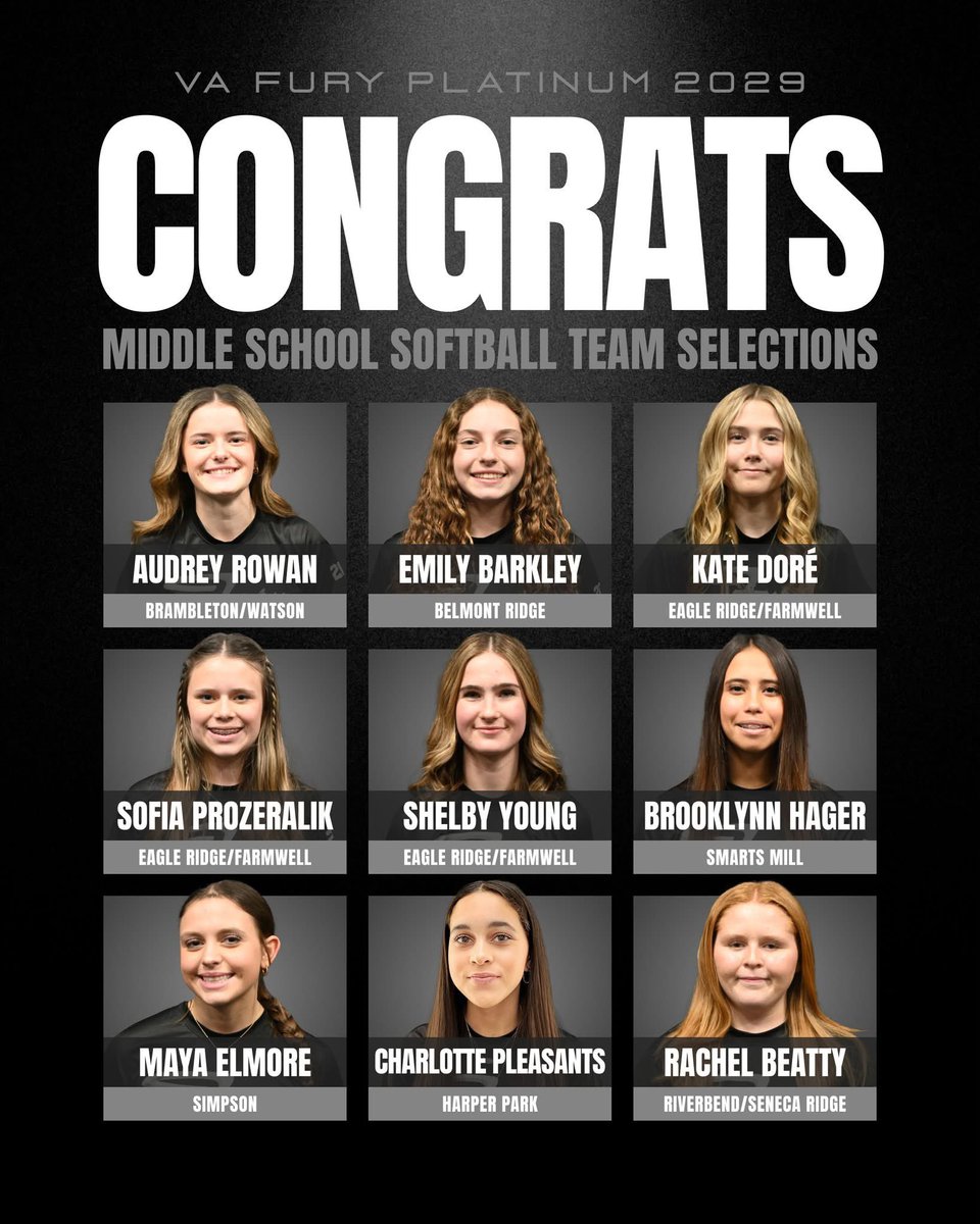 Shoutout to all of our Loudoun County players for making their middle school teams!!  Middle school play starts in exactly 2 weeks and is a great opportunity to play for their school colors!
#platinumproud <a href="/FuryPlatinumVA/">Fury Platinum Virginia</a> <a href="/FuryPlatinum/">FuryPlatinumSoftballClub</a>
