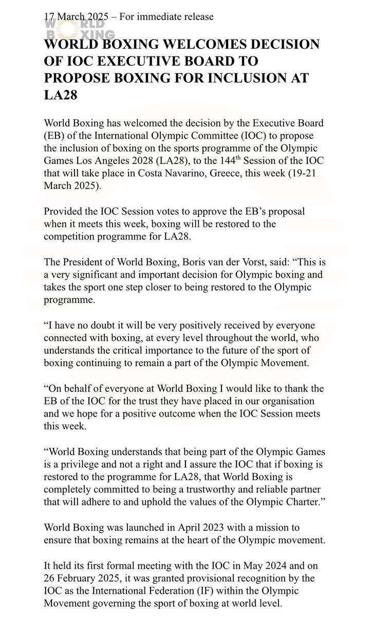 AnythingbutF's tweet image. “A very significant and important decision for #olympic boxing” 

says @RealWorldBoxing President Boris van der Vorst after the IOC executive board propose inclusion of boxing @LA28 

Nearly there 🤞🥊

#ioceb #ioc #iocsession