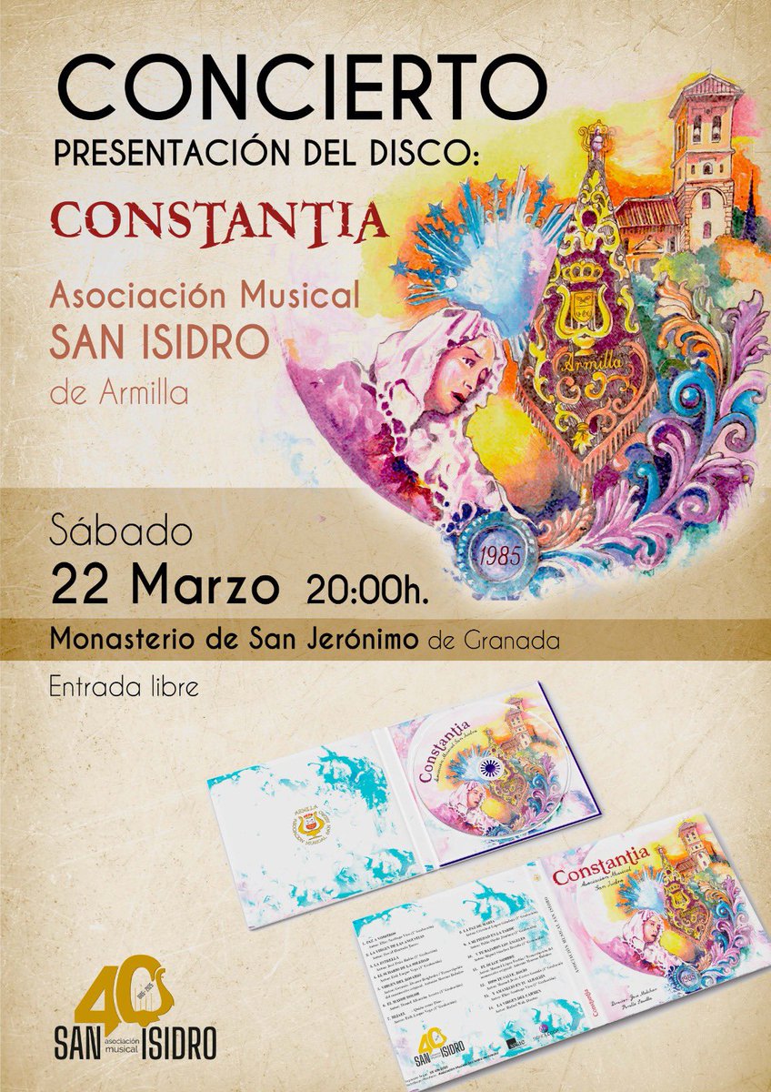 BandadeArmilla's tweet photo. 💿 𝐏𝐫𝐞𝐬𝐞𝐧𝐭𝐚𝐜𝐢𝐨́𝐧 𝐃𝐈𝐒𝐂𝐎 | 𝑪𝒐𝒏𝒔𝒕𝒂𝒏𝒕𝒊𝒂

Este próximo 𝐬𝐚́𝐛𝐚𝐝𝐨 𝟐𝟐 𝐝𝐞 𝐦𝐚𝐫𝐳𝐨 a las 𝟐𝟎:𝟎𝟎𝐡 tendrá lugar el concierto de presentación de nuestro último trabajo discográfico. Volveremos a poner nuestra música en el Monasterio de San Jerónimo, uno de los conjuntos arquitectónicos renacentistas más importantes de nuestra ciudad y de Andalucía.

La 𝐞𝐧𝐭𝐫𝐚𝐝𝐚 será libre hasta completar aforo y habrá disponible una zona de venta para poder conseguir el nuevo disco y merchandising de la banda.

Desde nuestra formación, agradecemos públicamente a @Hdad_ChiasGR y a las Madres Jerónimas por su entera disposición a la hora de poder realizar este concierto tan importante para nosotros.

#suenaAMSIA 🎶