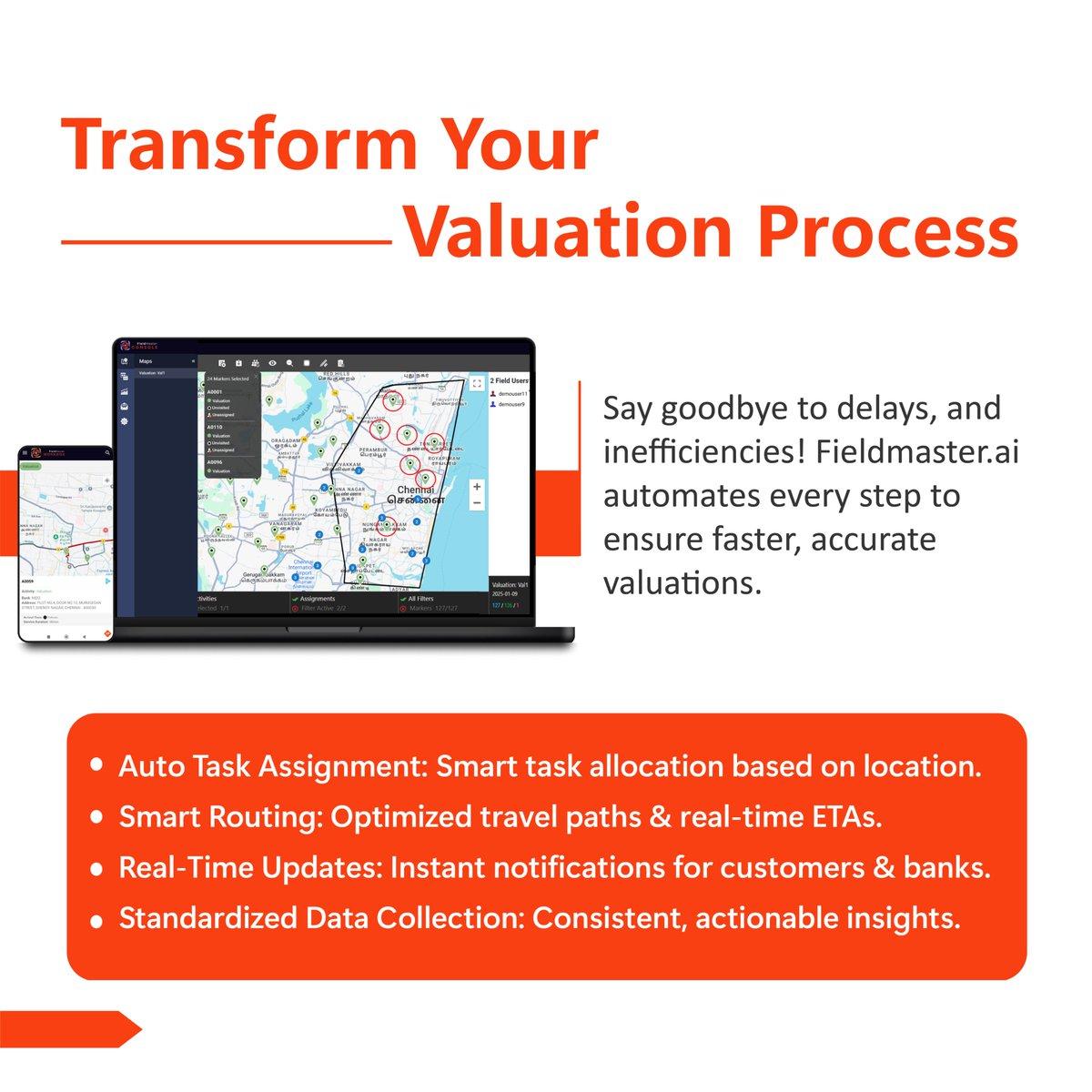 fieldmaster_ai's tweet photo. Upgrade your valuation process with https://t.co/A4DgfQ73ar! 🚀 Automate tasks, optimize site visits & get real-time updates for seamless valuations.
Faster site visits, smart routing & real-time updates!
🔗https://t.co/c8zlia44ep
#PropTech #SmartValuation #Automation https://t.co/0QhvhVMl8Y