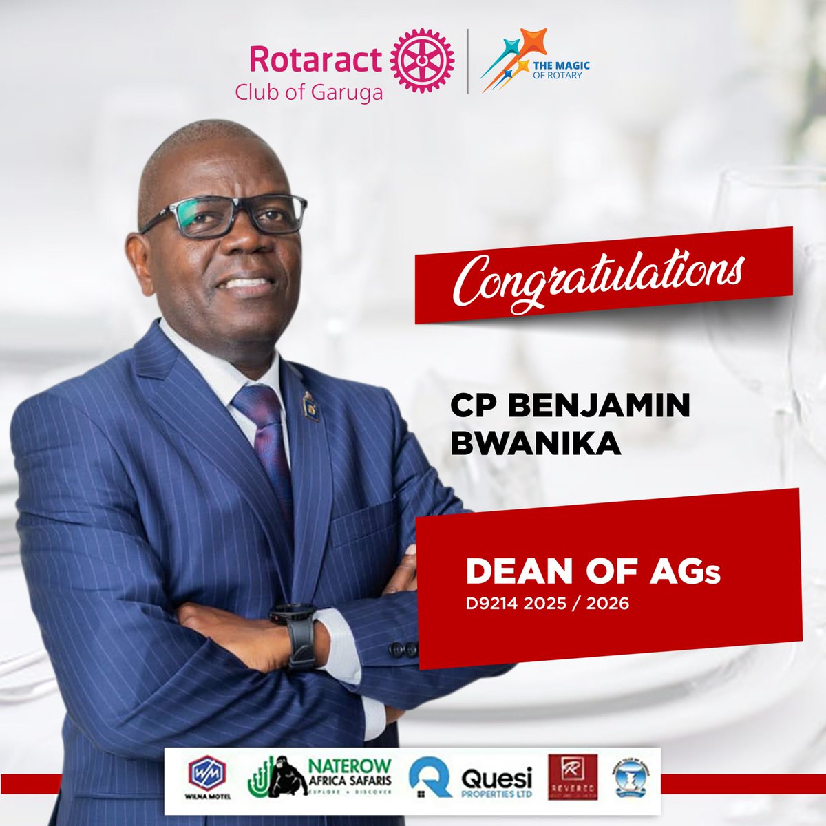 A leader, a mentor, and an inspiration
✨We proudly congratulate CP Benjamin Bwanika on his well-deserved appointment as Dean of AGs, D9214 (2025/2026)

Your dedication to service and leadership continues to inspire us all. Here’s to greater impact.