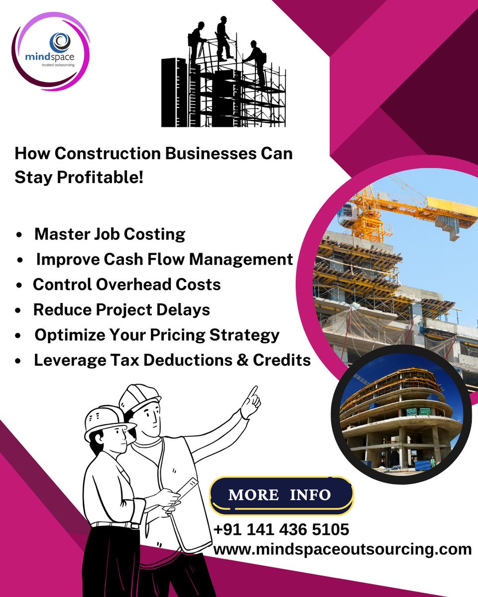 ms_bookkeeping's tweet image. Construction businesses can maximize profitability with the right financial strategies! 📊 

#ConstructionSuccess #ProfitableProjects #SmartAccounting #CashFlowMatters #ProjectManagement #MindspaceOutsourcing #TaxSavings #ConstructionFinance #BusinessGrowth #CostManagement