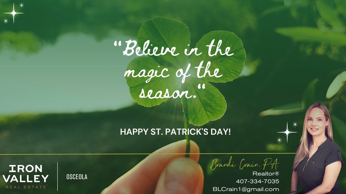 BrandiCrain2's tweet photo. ☀️ Feeling lucky? Let’s find you a home that’s pure gold this St. Patrick’s Day! 🍀🏠

Brandi Crain, P.A.
Realtor ®
📲 407-334-7035
✉BLCrain1@gmail.com https://t.co/cEin7b73tt