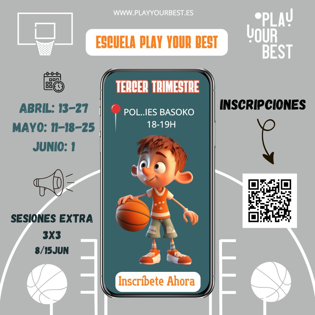 Fechas e inscripciones abiertas para nuestra escuela.

¡Nos vemos en la pista! 🏀 

#PlayYourBest #AprenderJugando #Baloncesto #DeportesParaNiños #EducaciónYDeporte #TercerTrimestre #PequeñosDeportistas