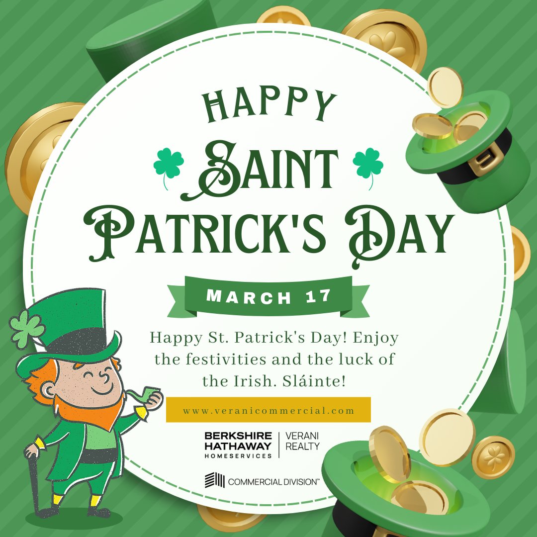 At Verani Commercial, we know that finding the perfect property isn’t about luck—it’s about strategy, market knowledge, and expert guidance. But hey, a little St. Patrick’s Day luck never hurts! ☘️Whether you're buying, selling, or investing, let’s turn your  goals into gold! 🪙